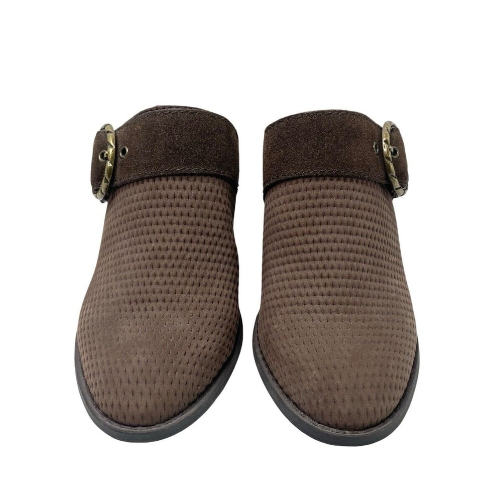 Reba Womens Size 7 Kaelyn Suede Leather Textured Slide Mule Booties Buckle Brown - Picture 6 of 12